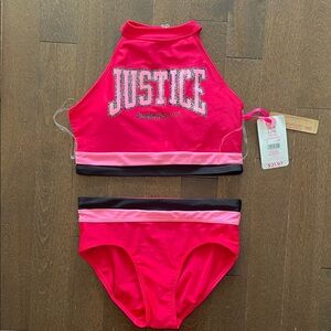Girls Justice Vibrant Pink and Black Swim Set